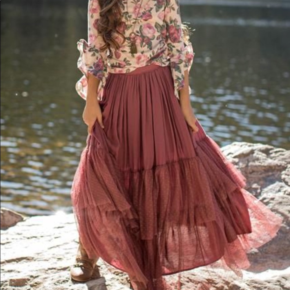 Joyfolie Ada tiered maxi skirt: Mauve
